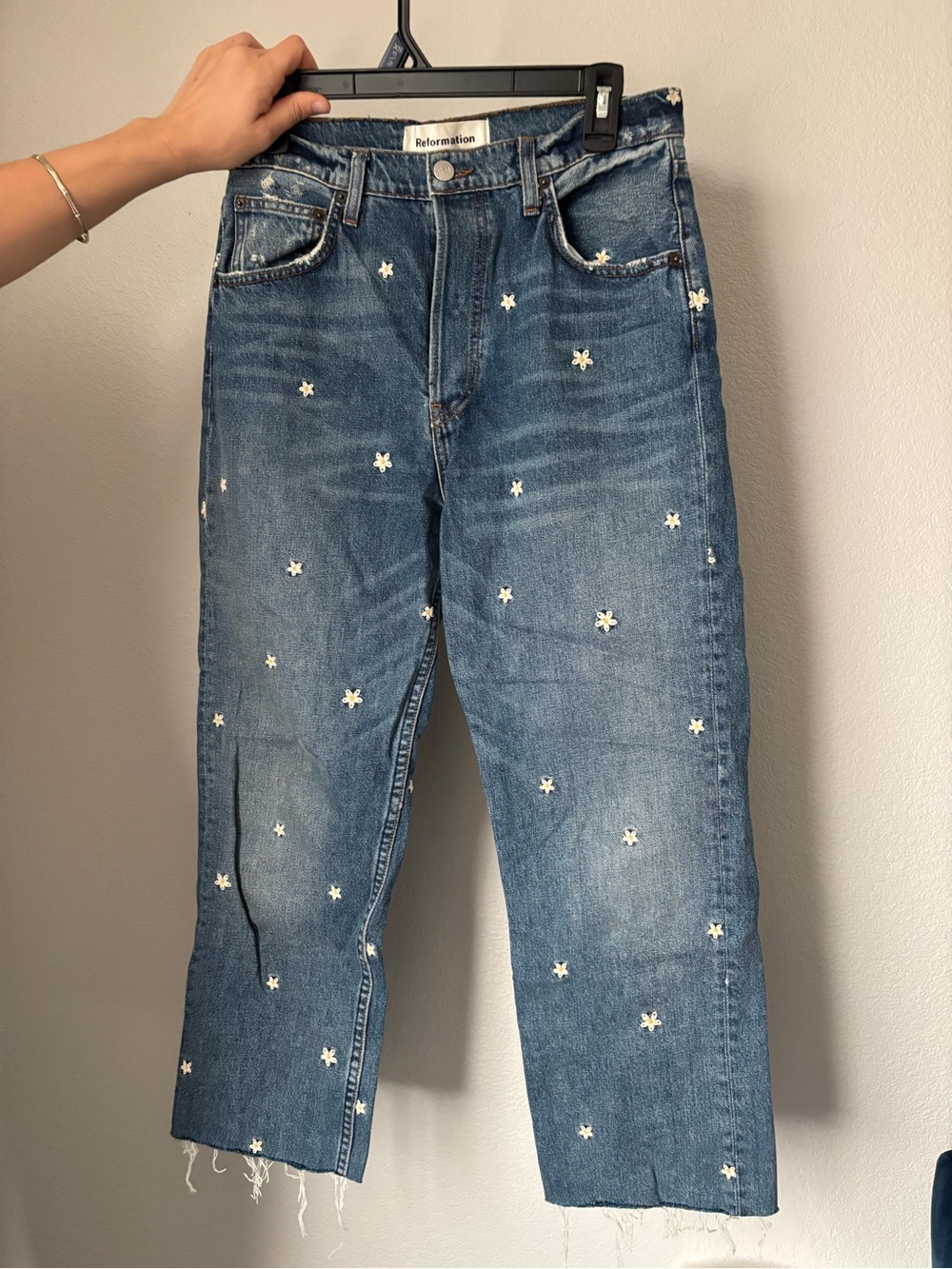 Reformation Men's Denim Jeans with White Star Embroidery
